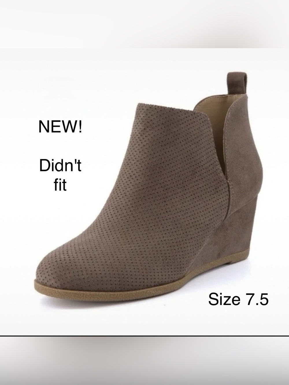 Perforated Taupe Wedge Ankle Bootie - Women